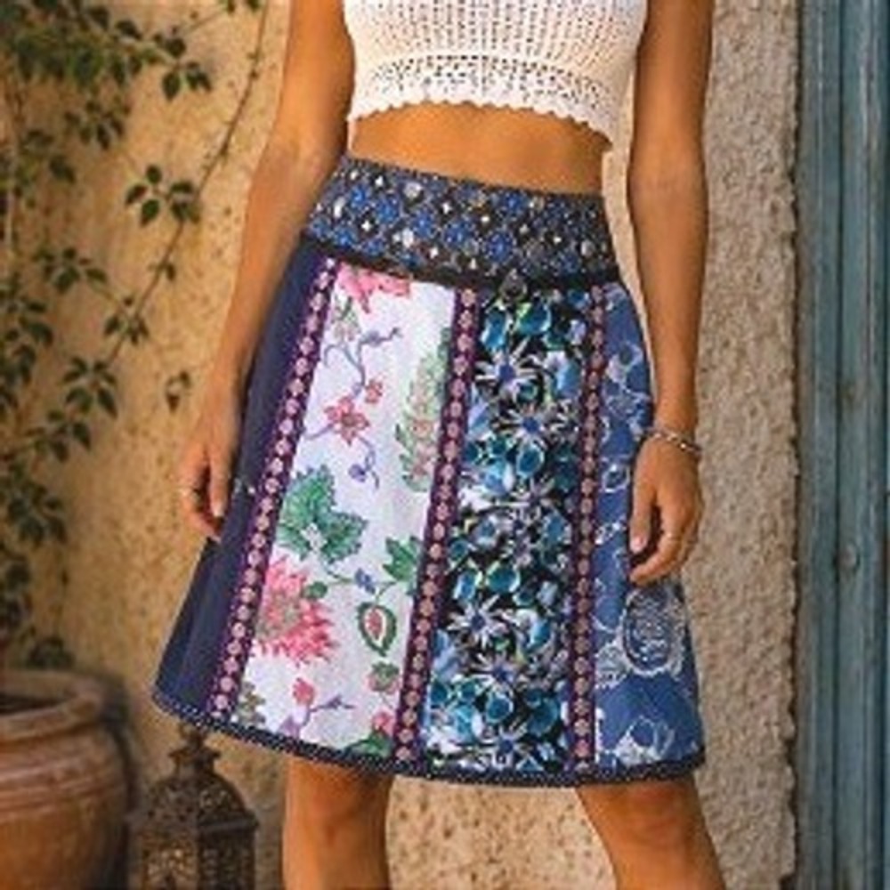 Zand Amsterdam Multicolor Patchwork Boho Reversible Adjustable Size Wrap Skirt
